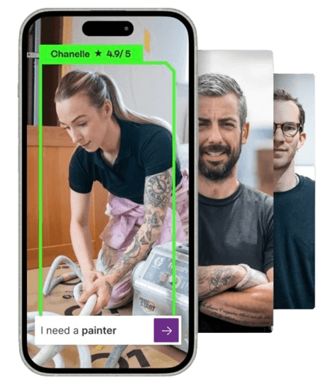 Phone showcasing tradespeople